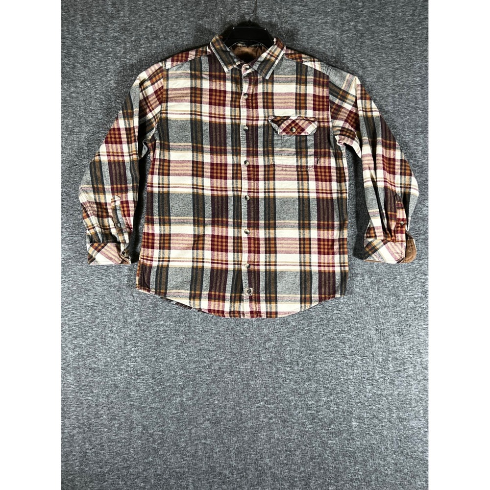 Legendary Whitetails Mens Flannel Shirt Medium Plaid Cotton Corduroy Burgundy